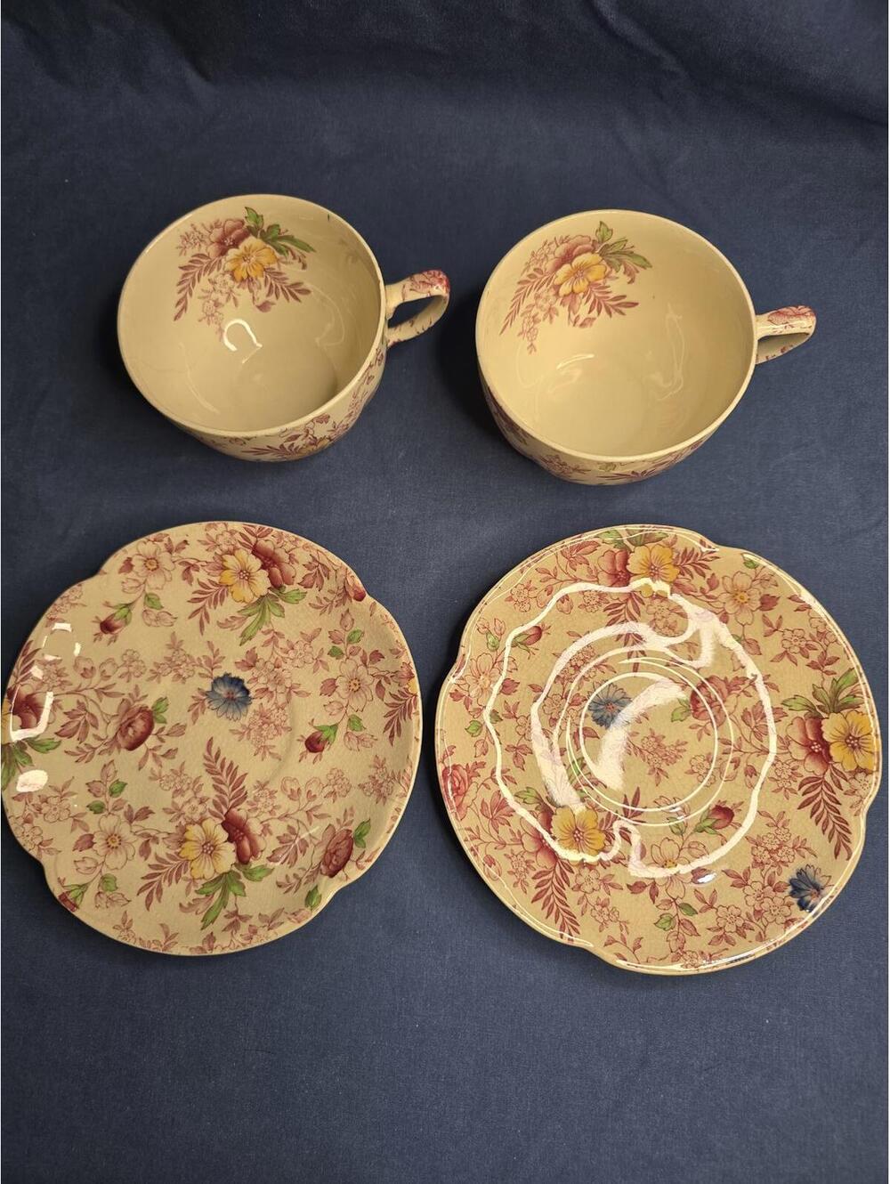 Set of 4 Vintage Johnson Brothers Old English Chintz Cup and Saucer Set